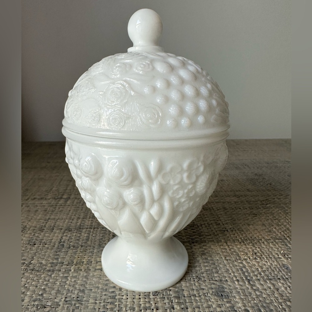 Vintage Avon Milk Glass Egg Shape Candy Jar with Lid